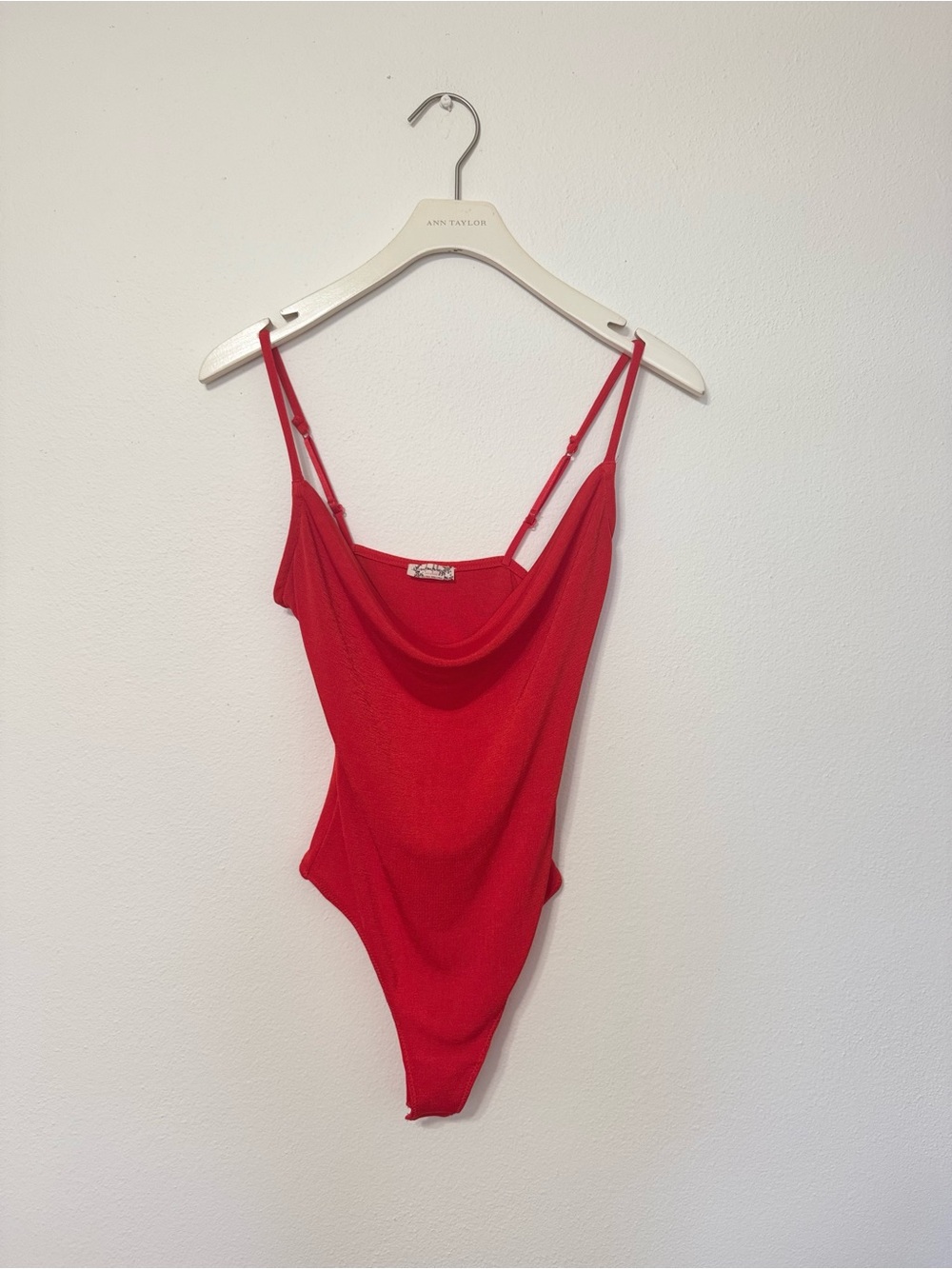 Free People Red Draped Cowl Neck Bodysuit